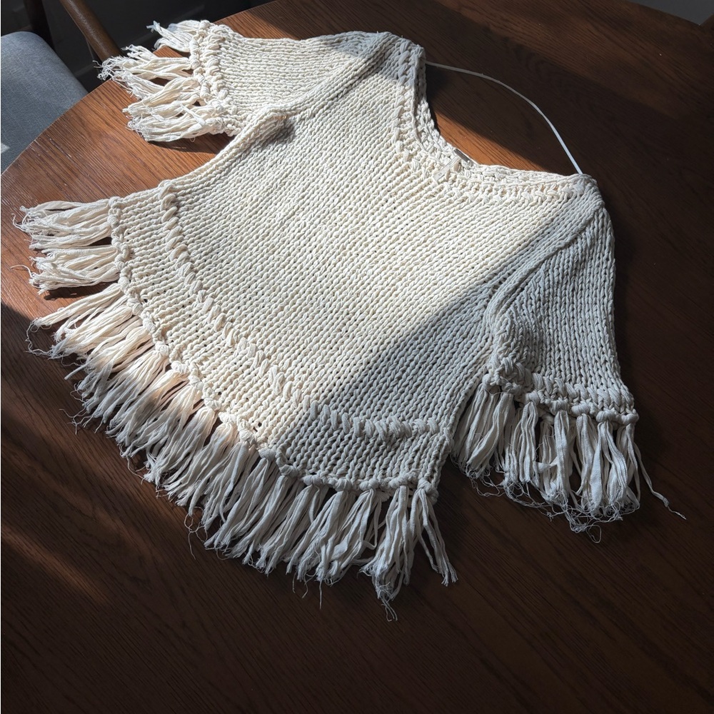 Free People Cream Fringe Sweater